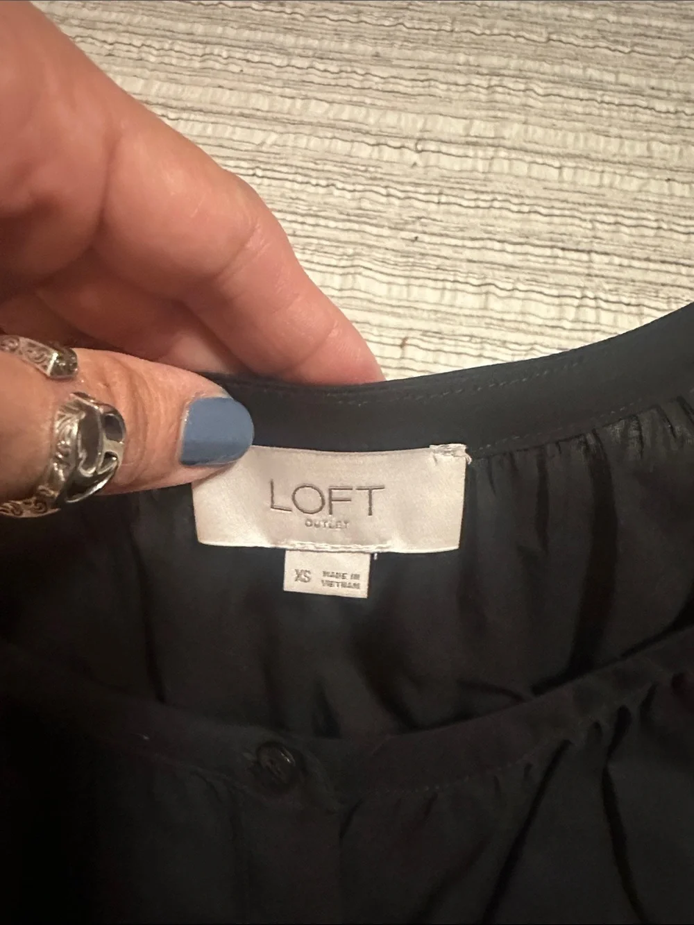 LOFT Black Round-Neck Button Front Blouse